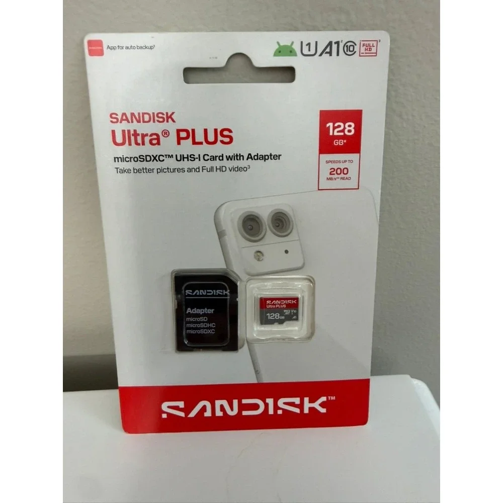 SanDisk Ultra PLUS microSDXC 128GB Red/Gray 200MB/s UHS-I Memory Card NWT